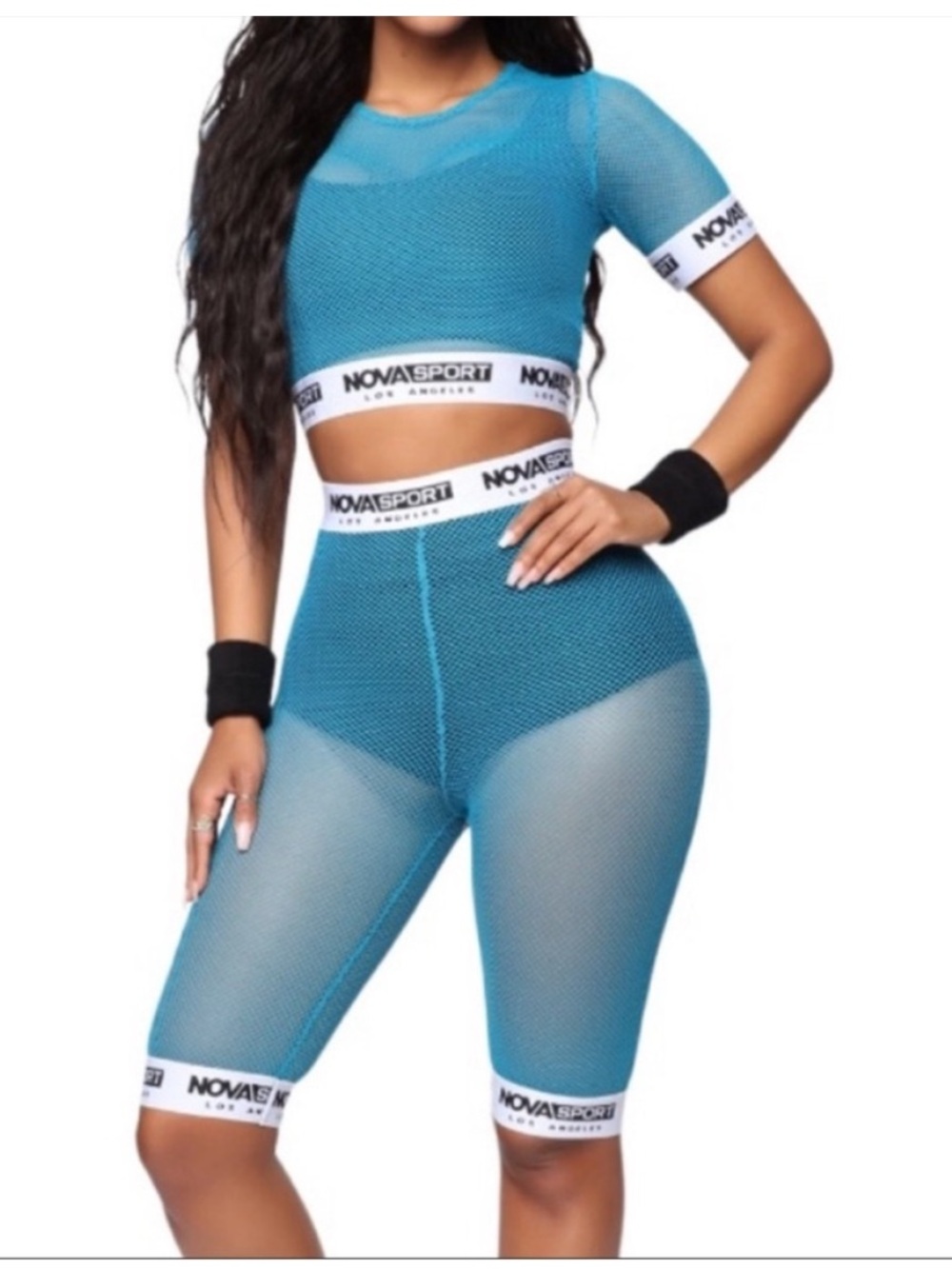 Fashion NOVA Sport Blue Mesh Two-Piece Active Set